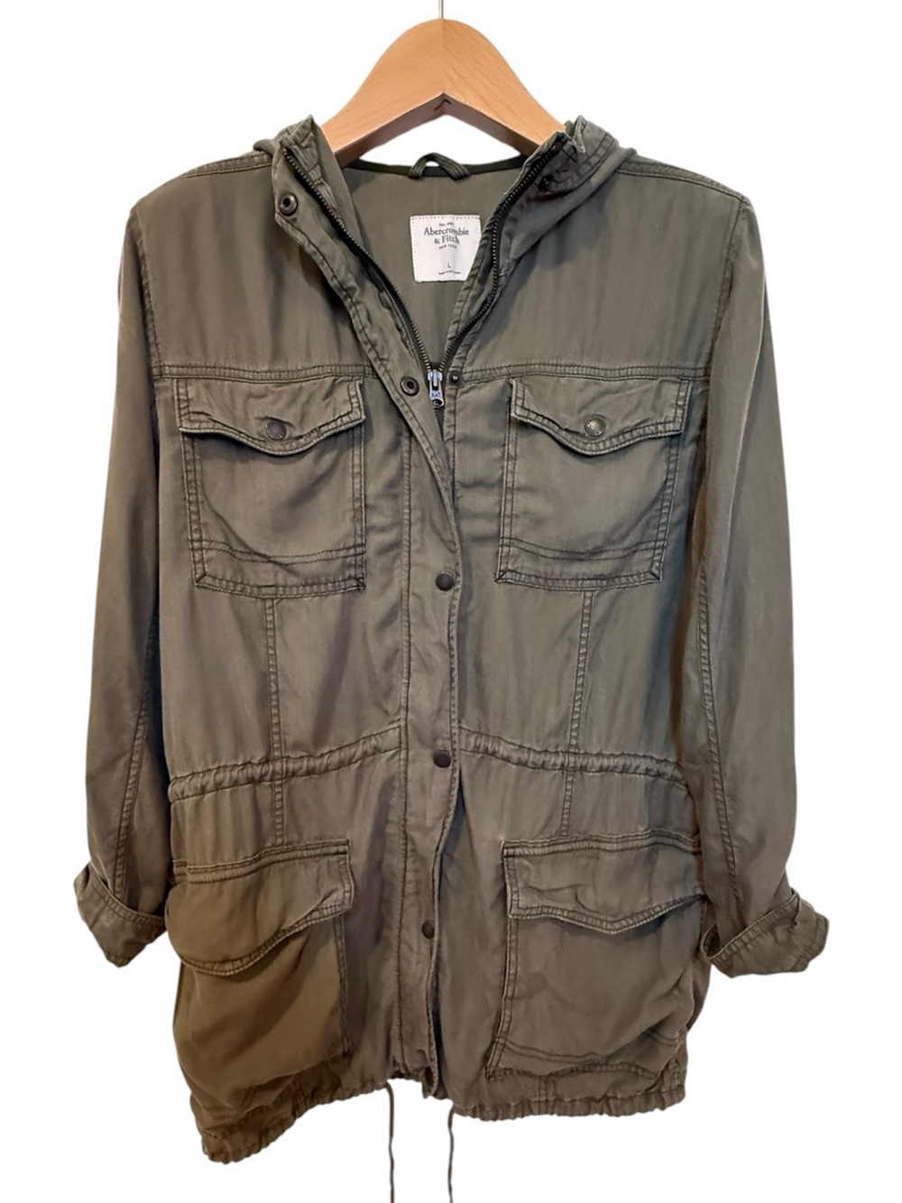 Abercrombie & Fitch Olive Green Hooded Utility Jacket Lightweight Size Large